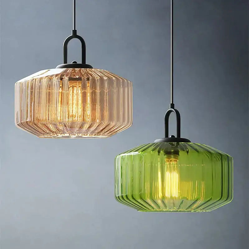 Amber Ribbed Glass Chandelier