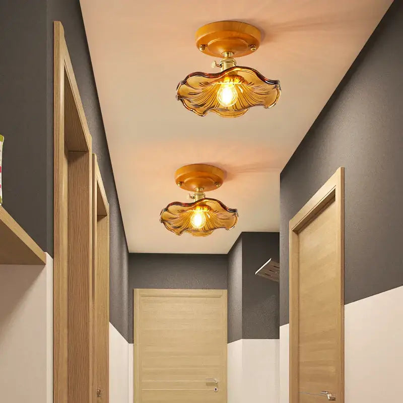 Amber Leaf Brass Ceiling Lamp