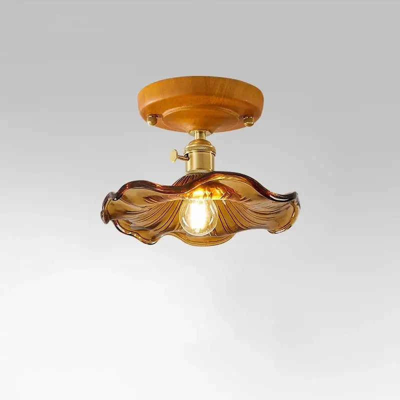 Amber Leaf Brass Ceiling Lamp