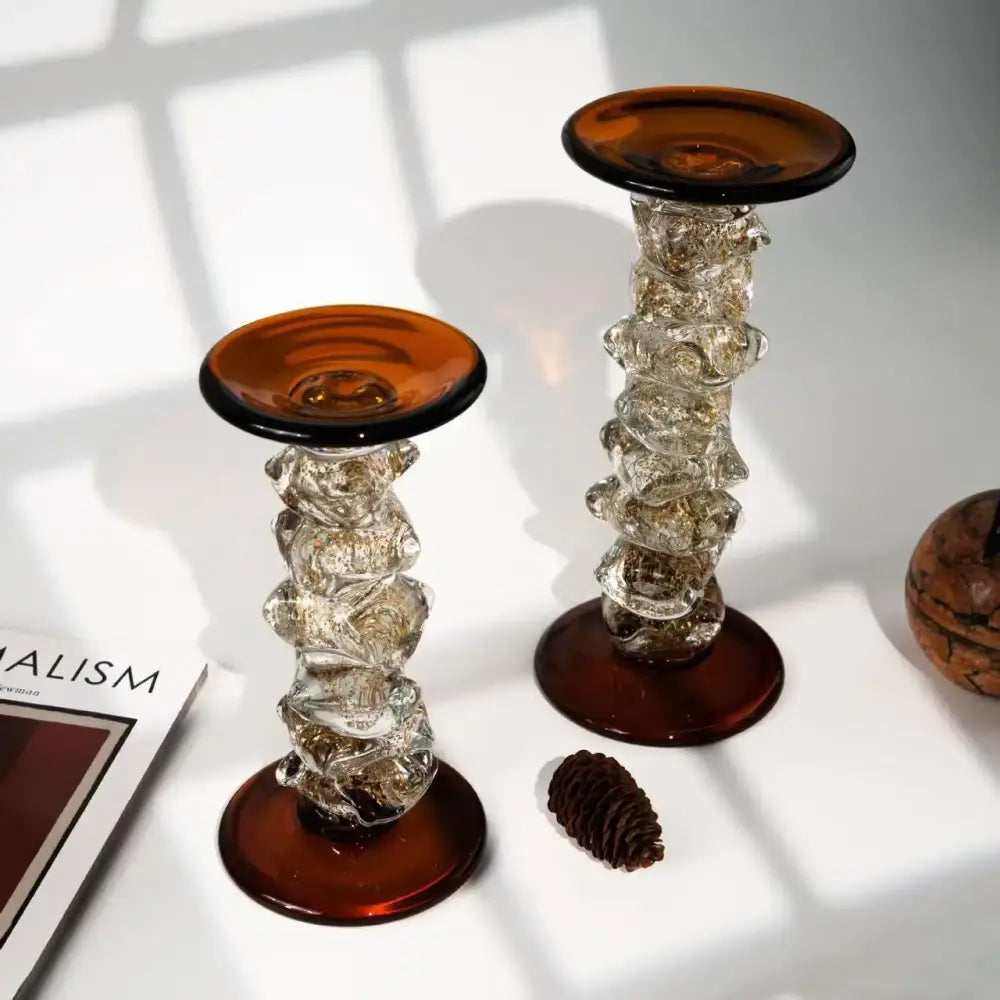 Amber Twisted Glass Candelabrum
