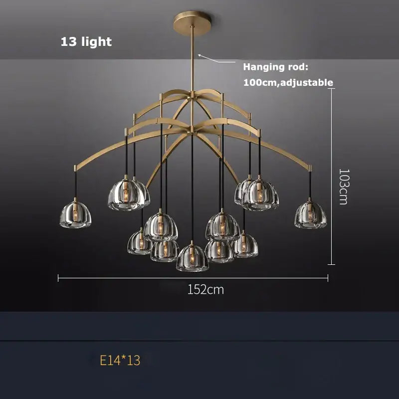 Copper Crystal Brass Chandelier
