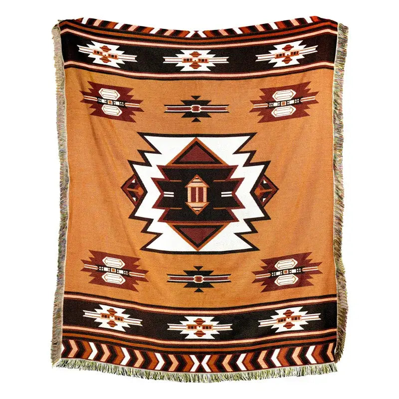 Plaid Tan Blue Throw