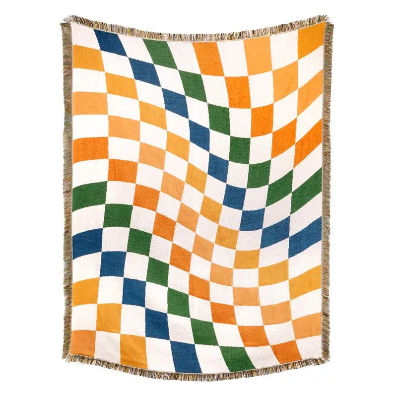 Plaid Tan Blue Throw