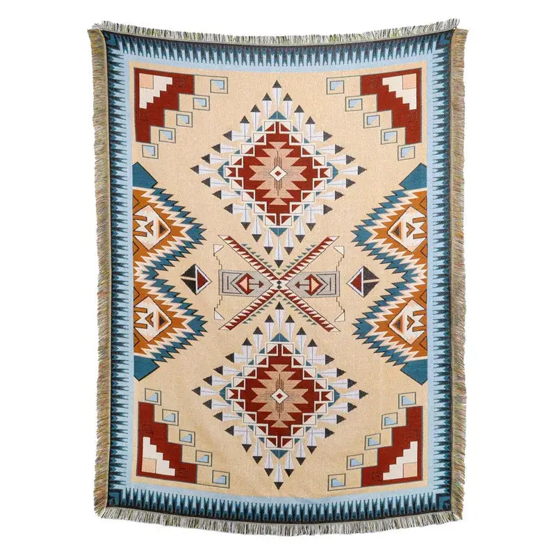Plaid Tan Blue Throw