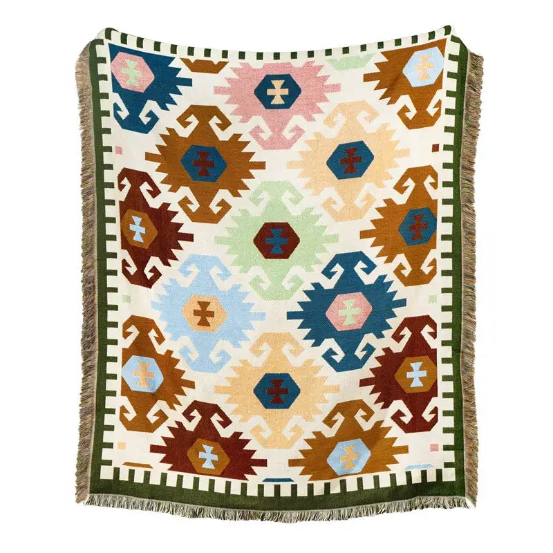Plaid Tan Blue Throw