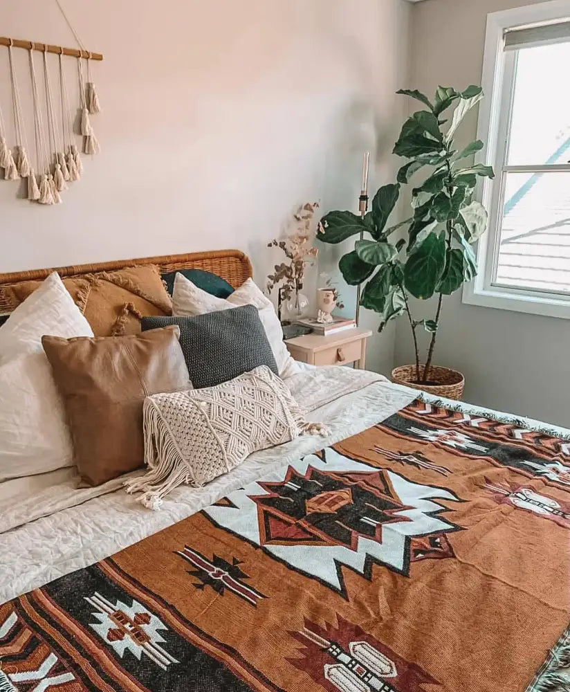 Plaid Tan Blue Throw