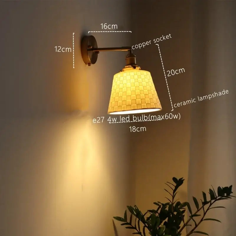 Brass Ribbed Glass Wall Lamp with Pull Chain