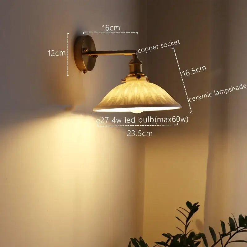 Brass Ribbed Glass Wall Lamp with Pull Chain