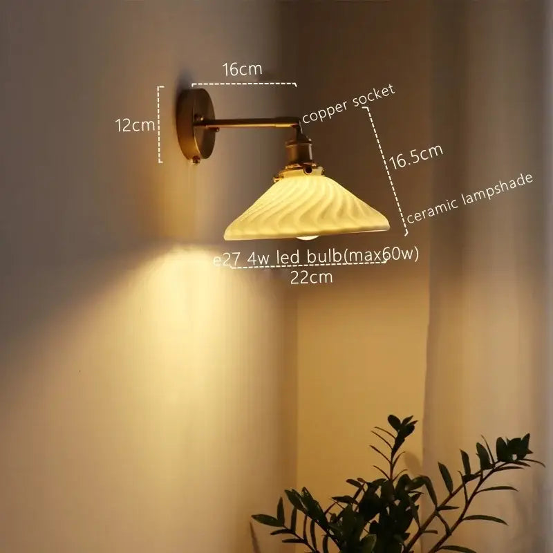 Brass Ribbed Glass Wall Lamp with Pull Chain