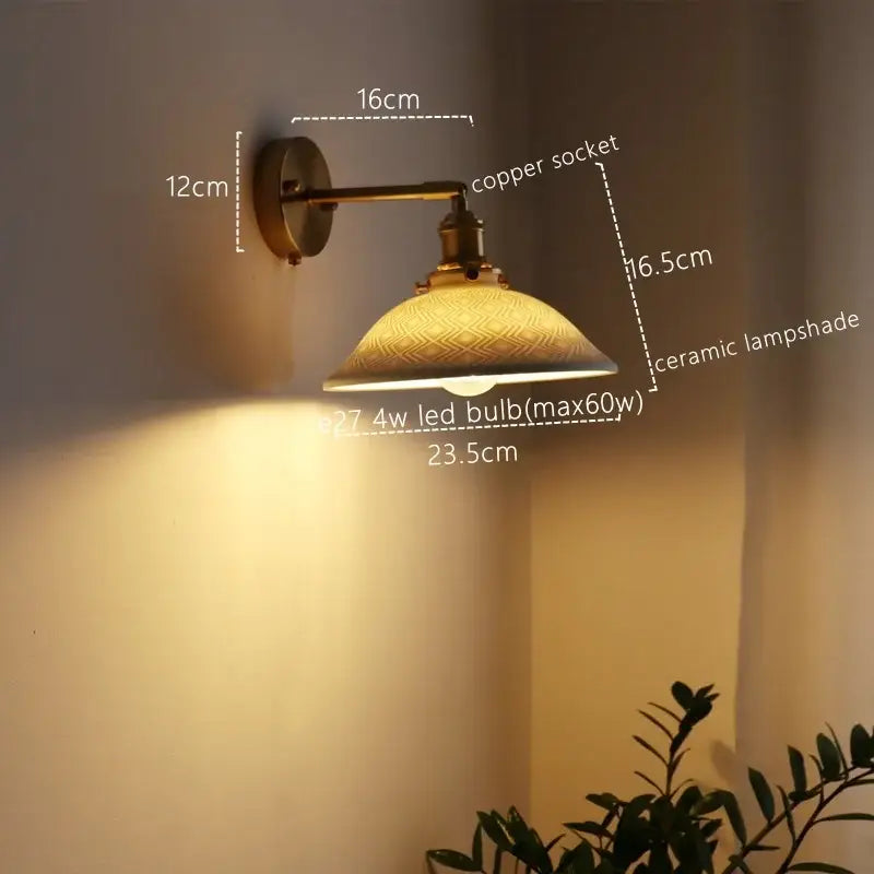 Brass Ribbed Glass Wall Lamp with Pull Chain