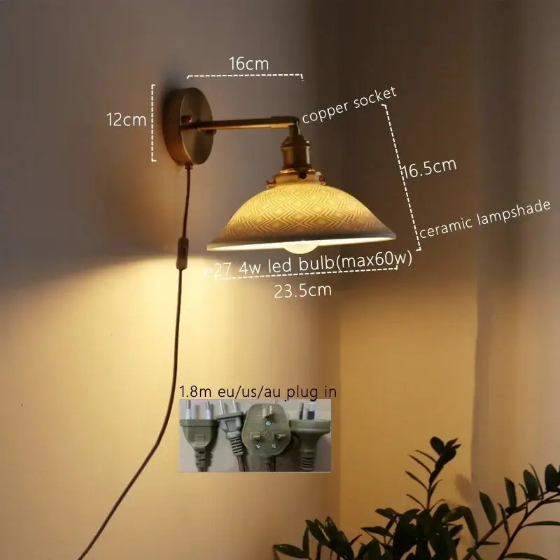Brass Ribbed Glass Wall Lamp with Pull Chain