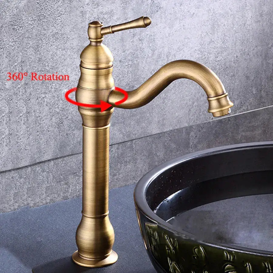 Antique Brass Curved Spout Dual-Handle Mixer