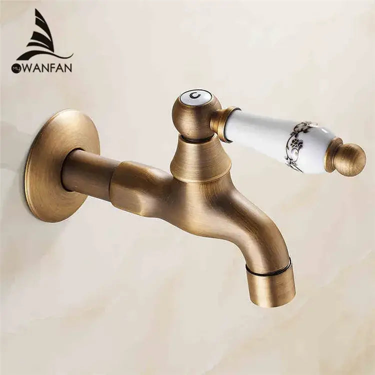 Antique Brass Garden Faucet with Floral Handle