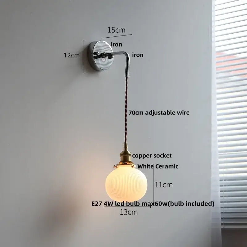 Antique Brass Ribbed Glass Wall Sconce Bedroom