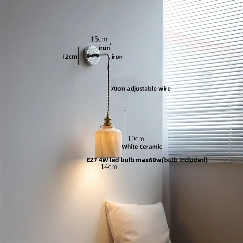 Antique Brass Ribbed Glass Wall Sconce Bedroom