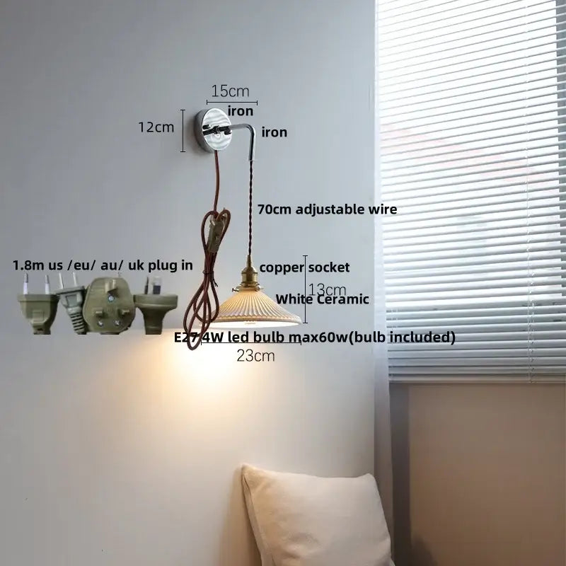 Antique Brass Ribbed Glass Wall Sconce Bedroom