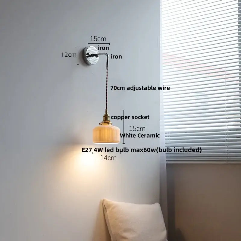Antique Brass Ribbed Glass Wall Sconce Bedroom