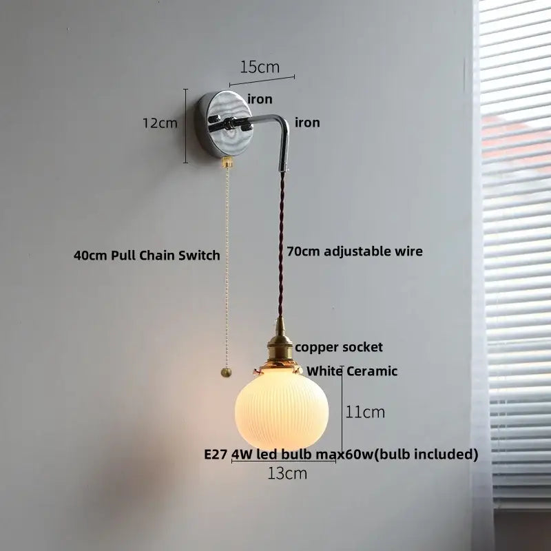 Antique Brass Ribbed Glass Wall Sconce Bedroom