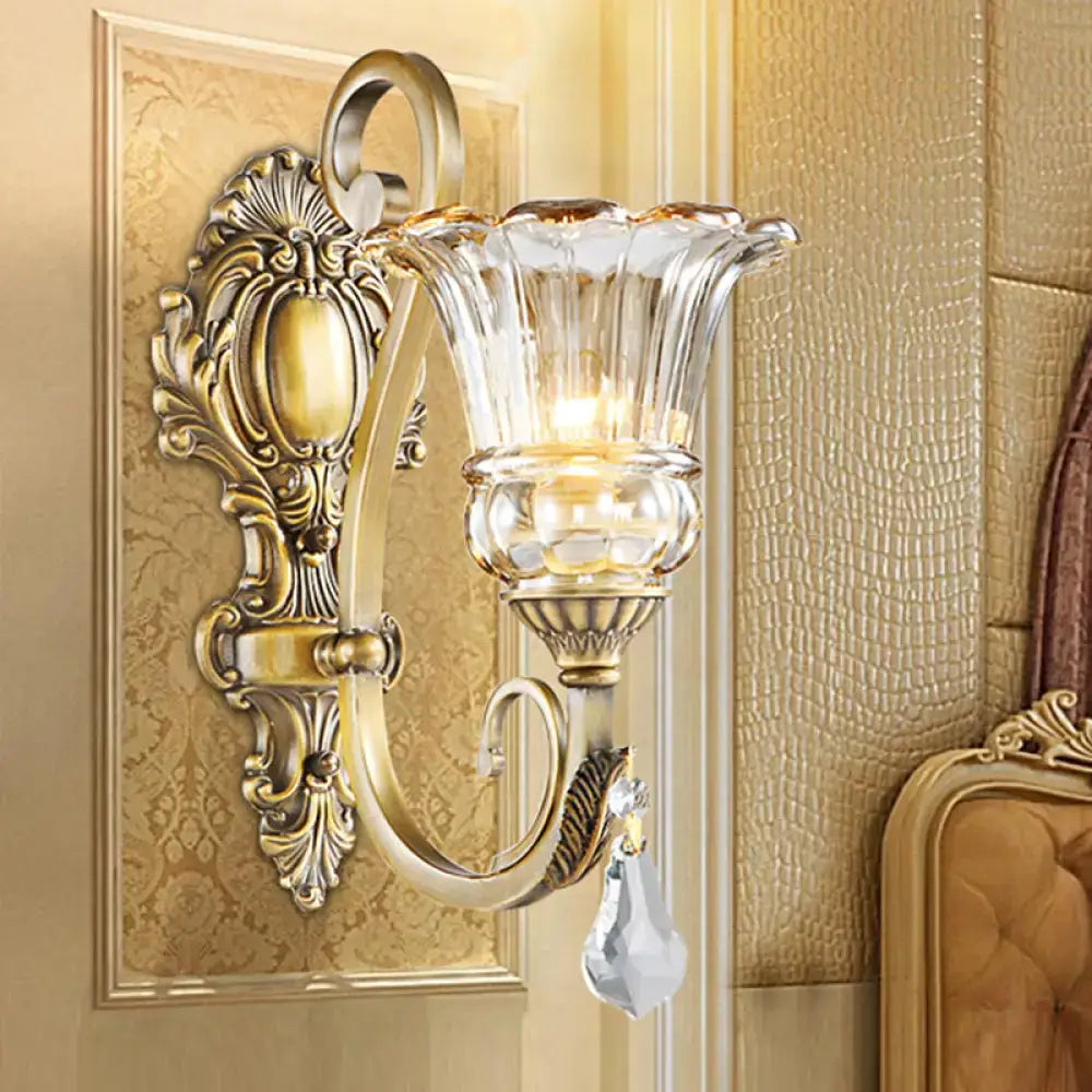 Antique Brass Crystal Drop Wall Sconce