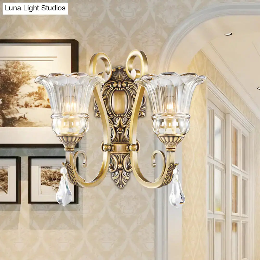 Antique Brass Crystal Drop Wall Sconce