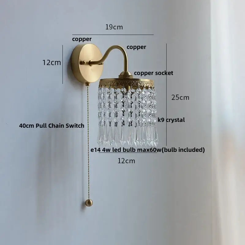 Antique Brass LED Wall Sconce with Pull Chain