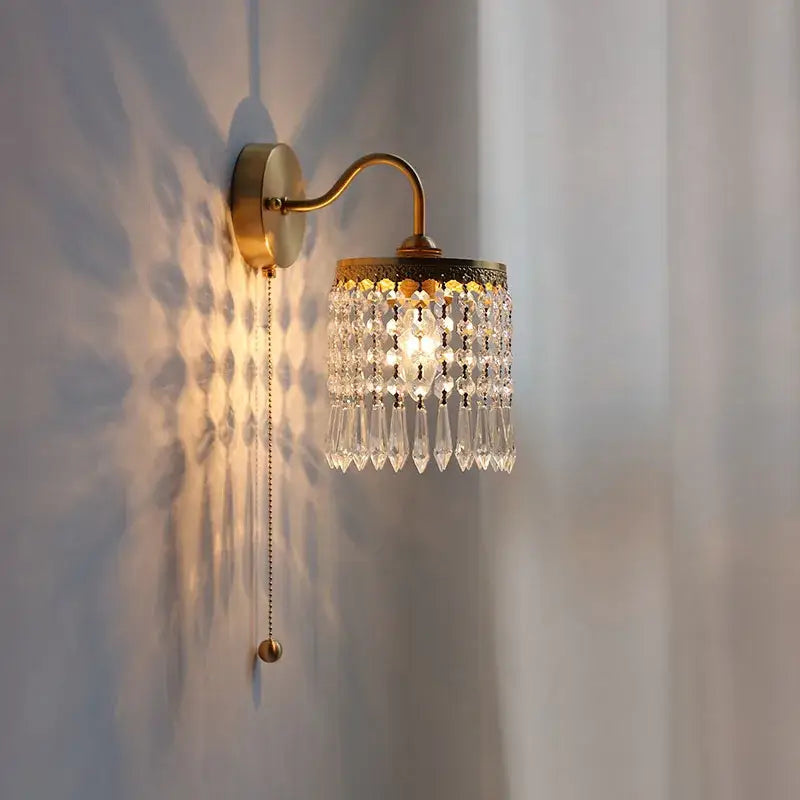 Antique Brass LED Wall Sconce with Pull Chain