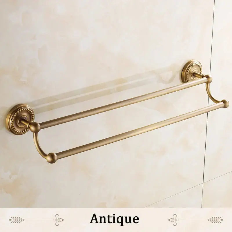 Antique Brass Double Towel Rack Ornate Base