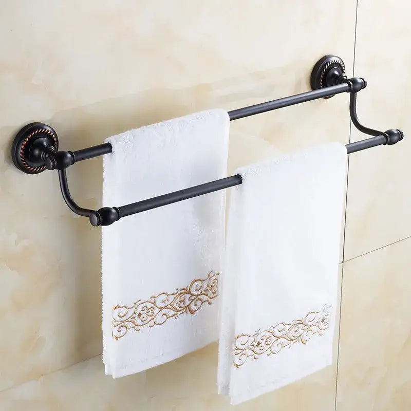 Antique Brass Double Towel Rack Ornate Base