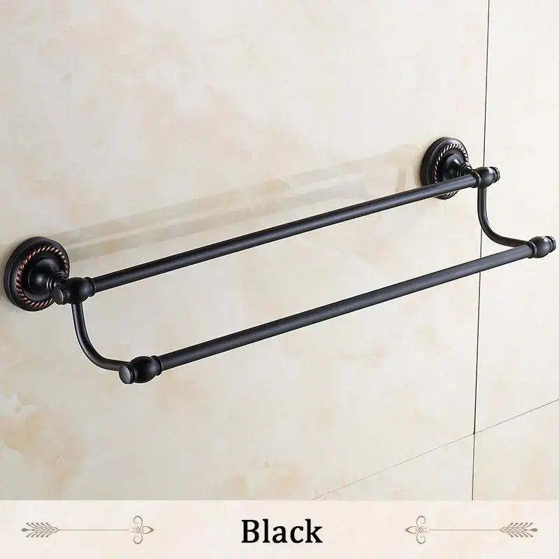Antique Brass Double Towel Rack Ornate Base