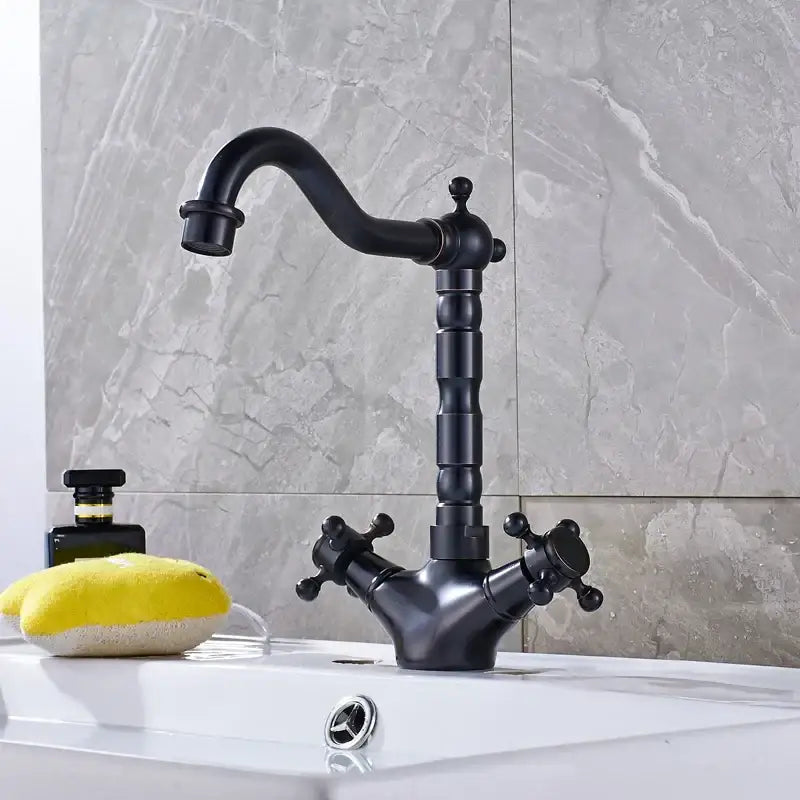 Antique Brass Dual Handle Kitchen Faucet