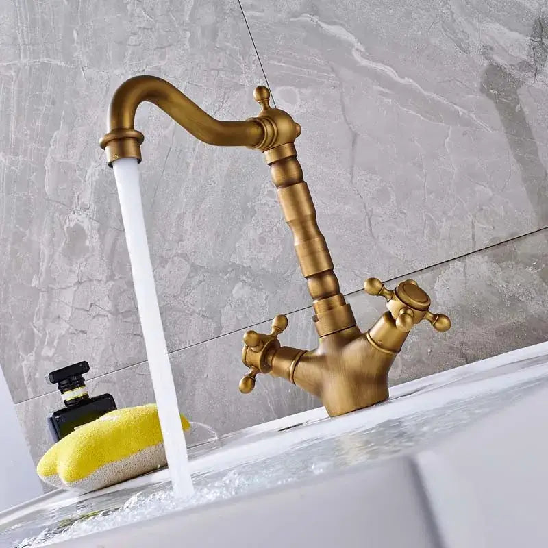 Antique Brass Dual Handle Kitchen Faucet