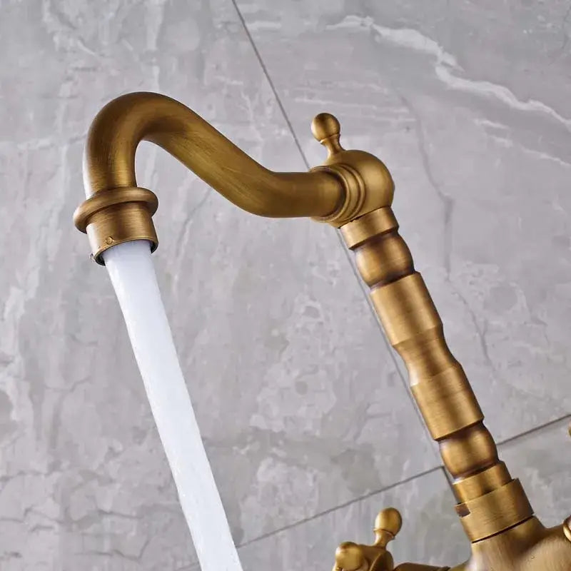 Antique Brass Dual Handle Kitchen Faucet