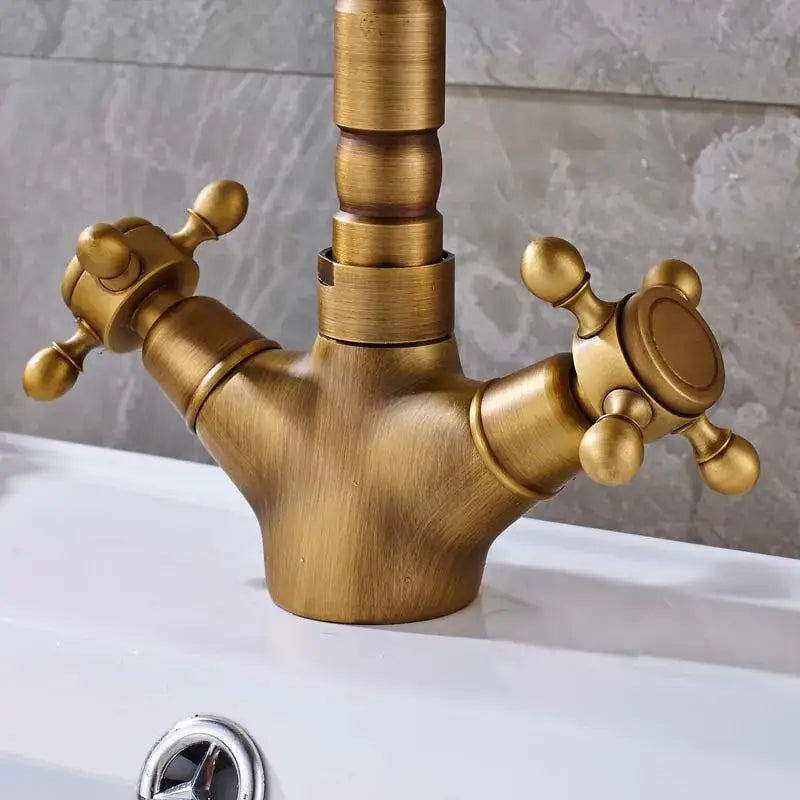 Antique Brass Dual Handle Kitchen Faucet