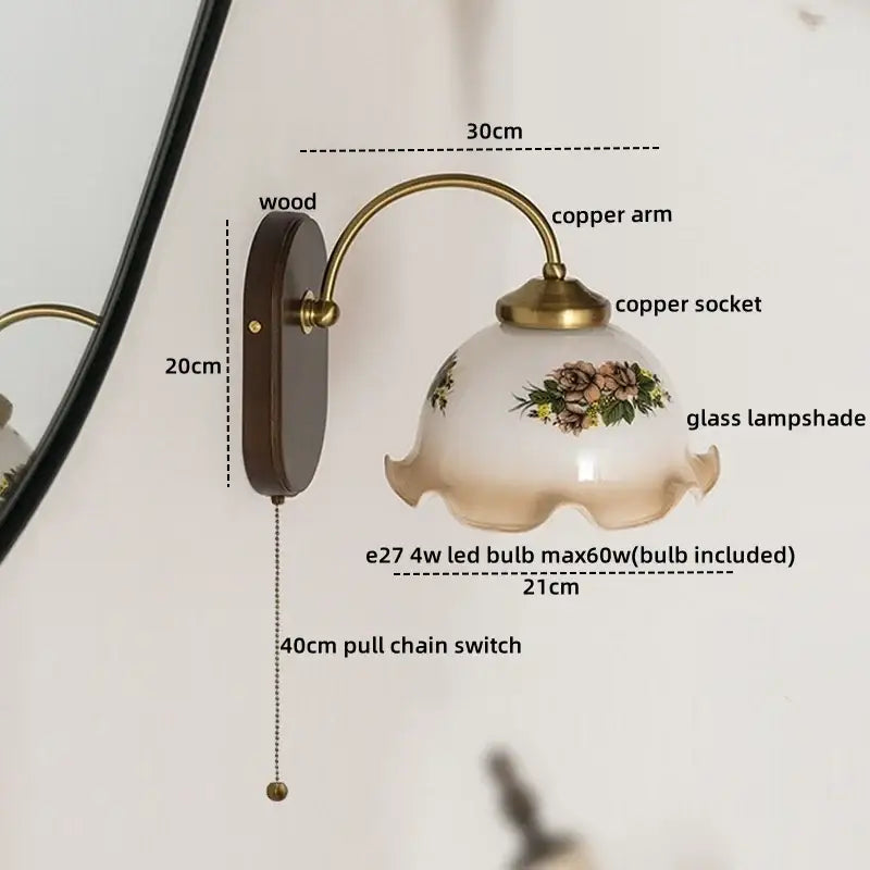 Brass Floral Frosted Sconce