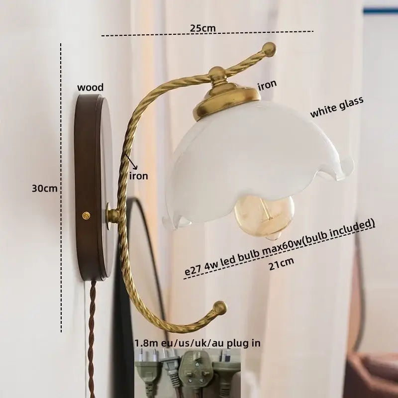 Brass Floral Frosted Sconce