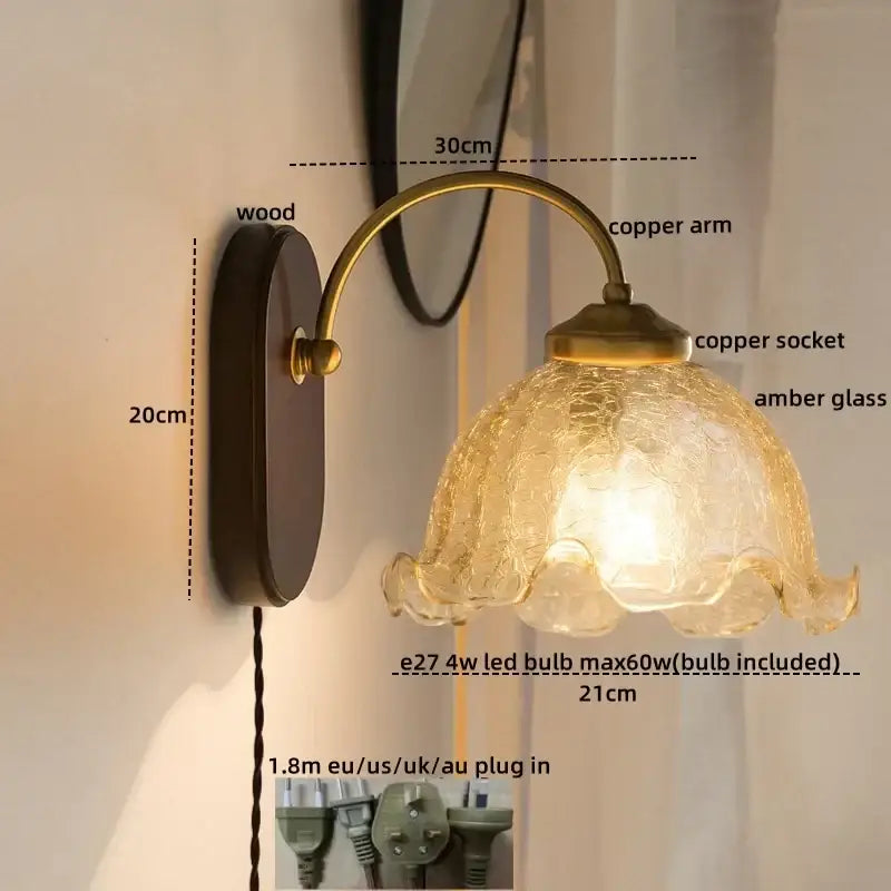 Brass Floral Frosted Sconce