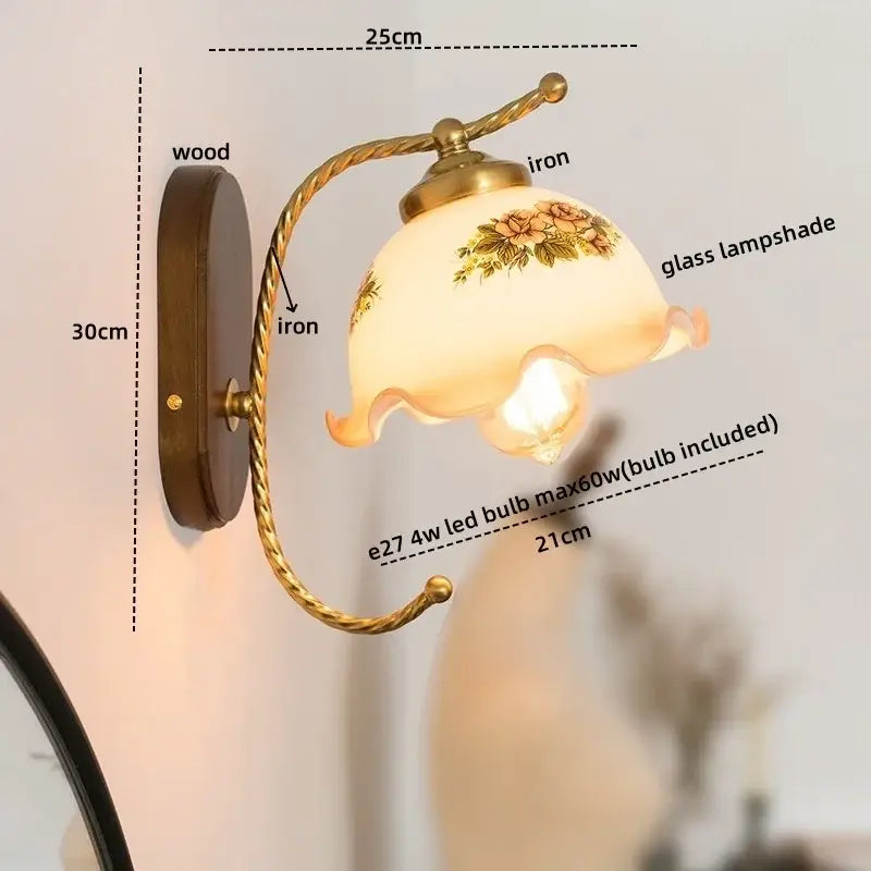 Brass Floral Frosted Sconce
