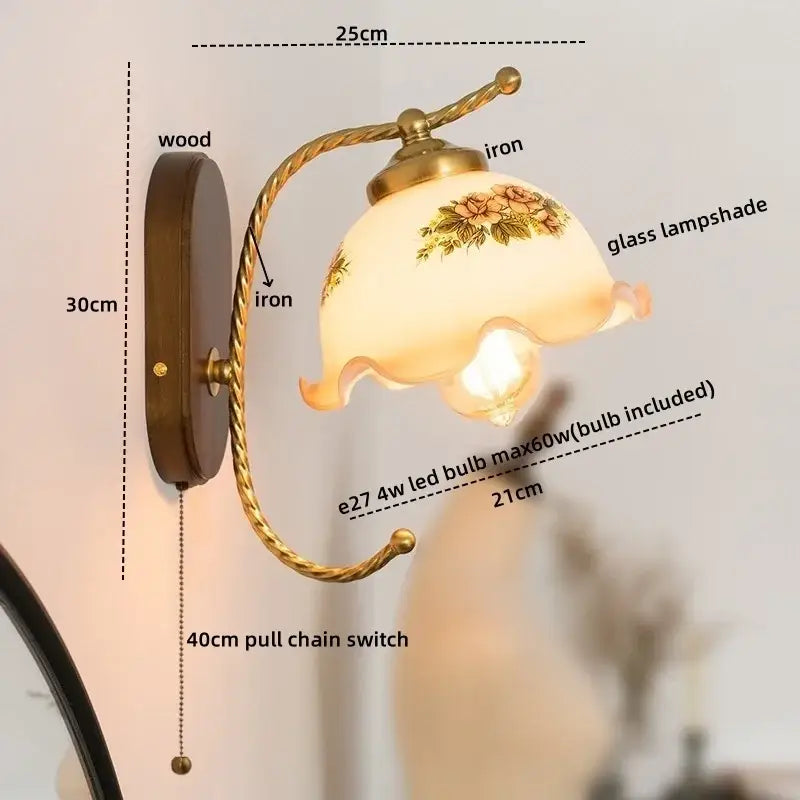 Brass Floral Frosted Sconce