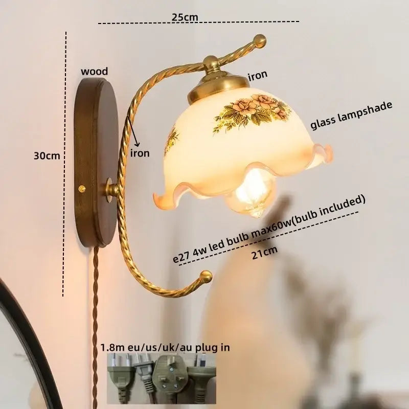 Brass Floral Frosted Sconce