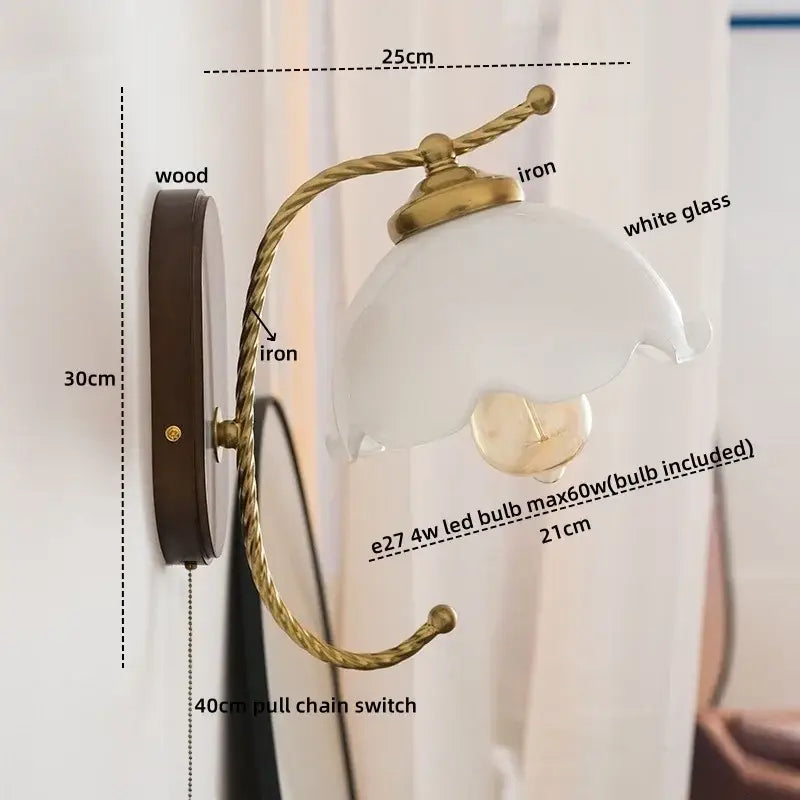 Brass Floral Frosted Sconce