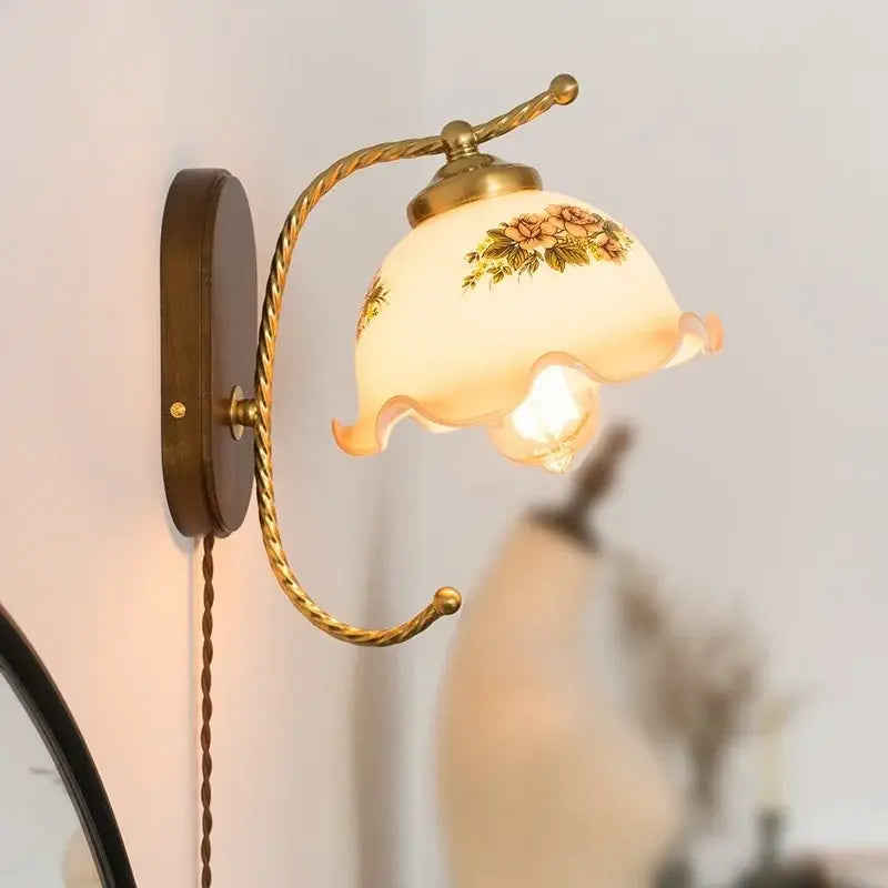 Brass Floral Frosted Sconce