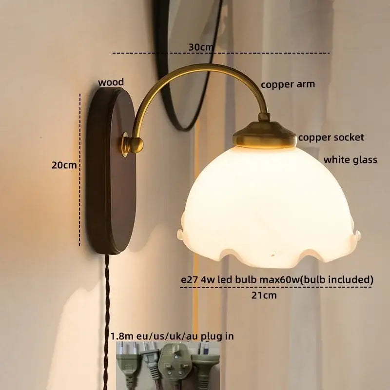 Brass Floral Frosted Sconce