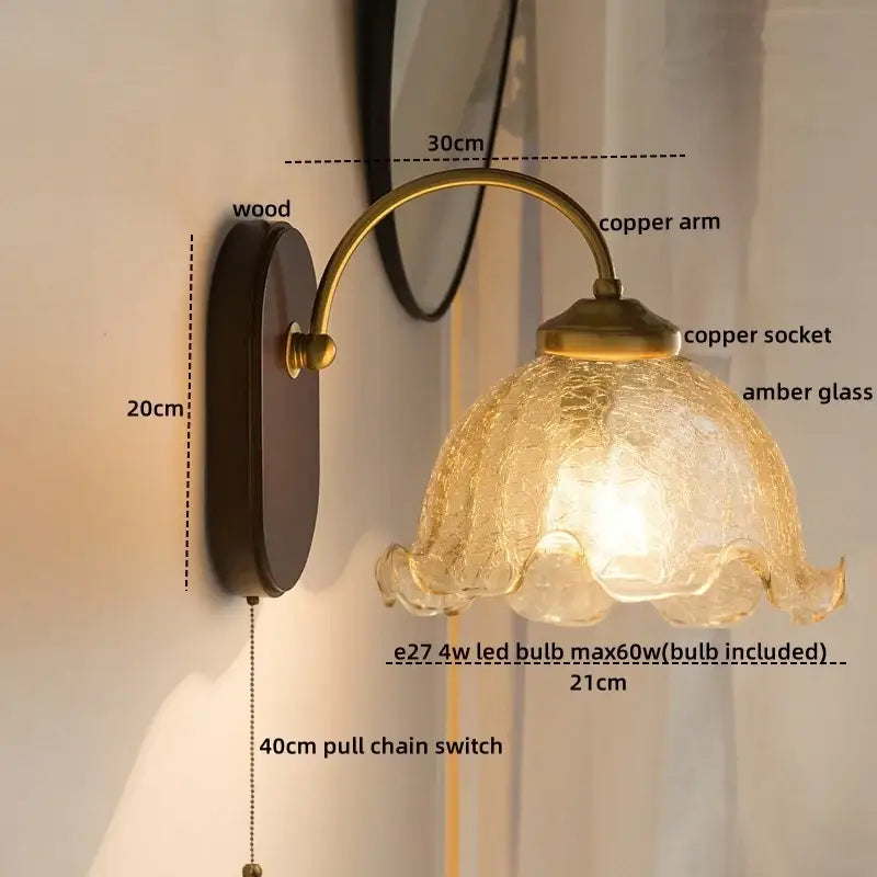 Brass Floral Frosted Sconce