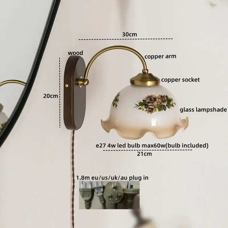 Brass Floral Frosted Sconce