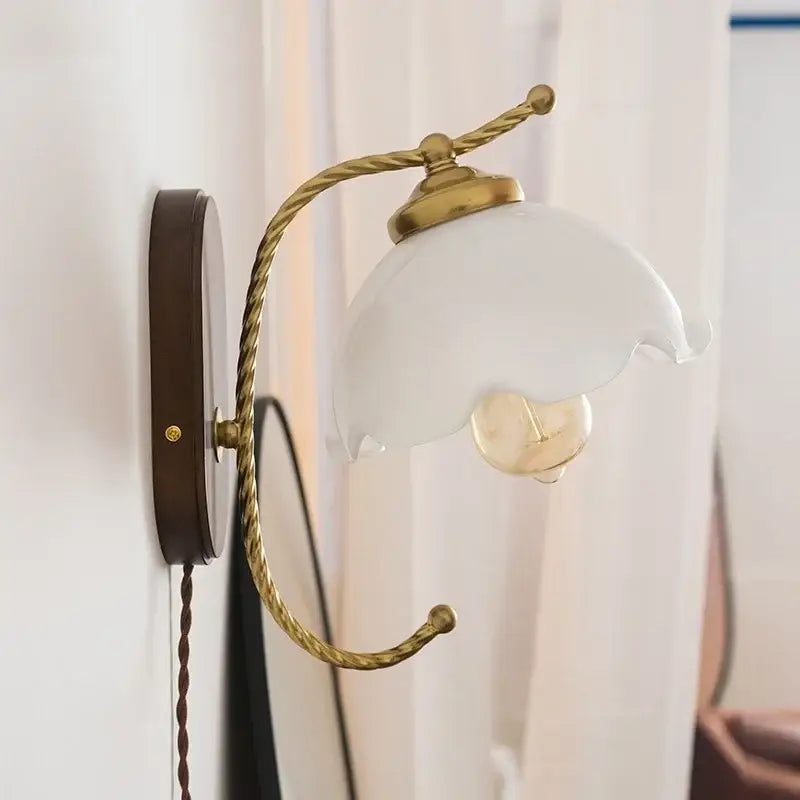 Brass Floral Frosted Sconce