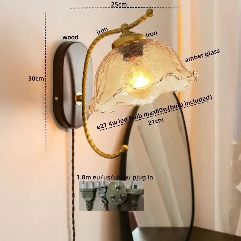 Brass Floral Frosted Sconce