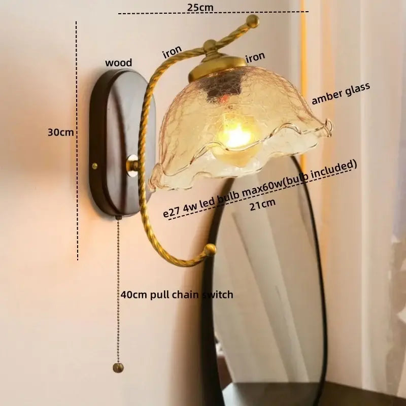 Brass Floral Frosted Sconce