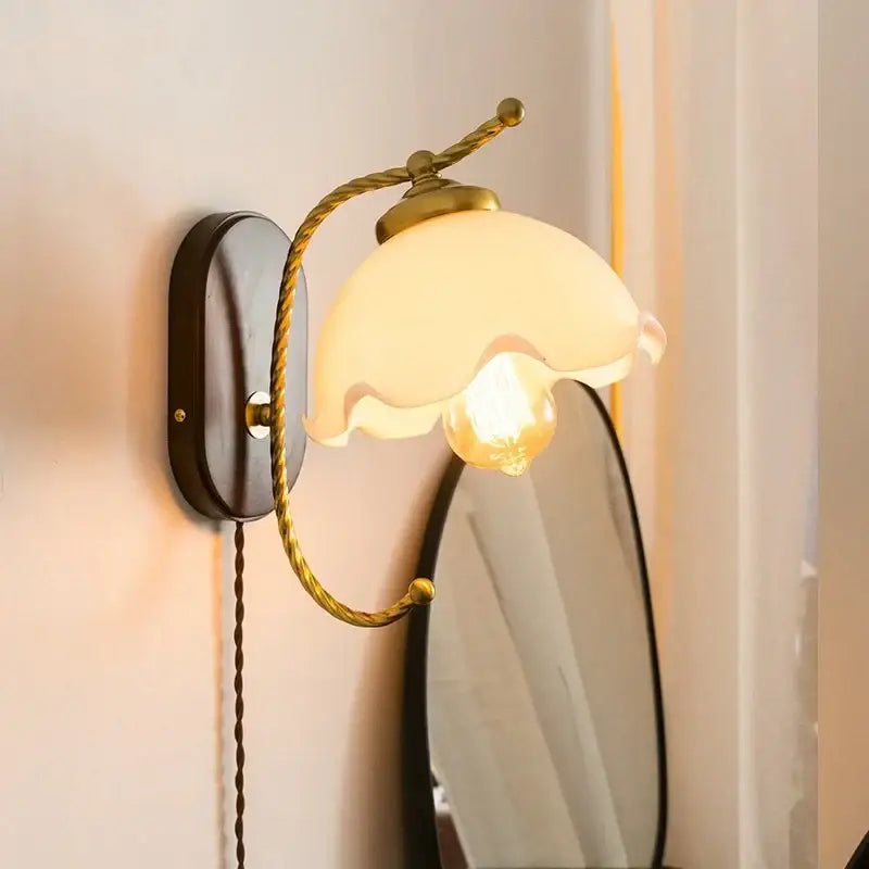 Brass Floral Frosted Sconce