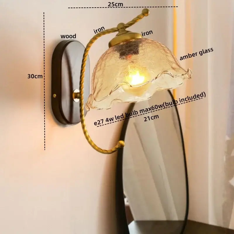 Brass Floral Frosted Sconce