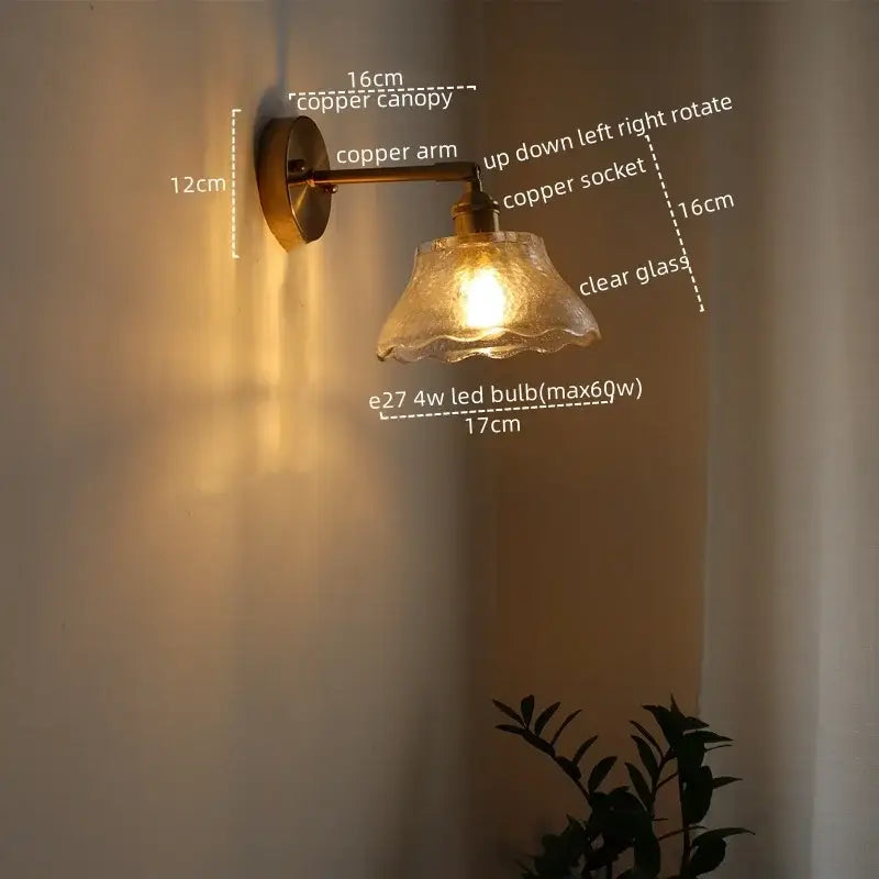 Brass Glass Wall Sconce With Pull Chain Switch